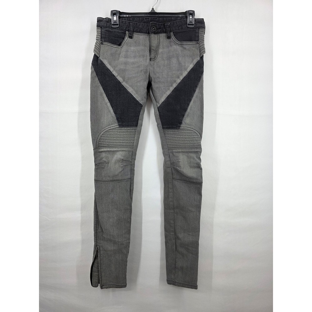 BCBGMAXAZRIA Womens Grey Black Moto Skinny Jeans Ribbed Ankle Zip Size 29